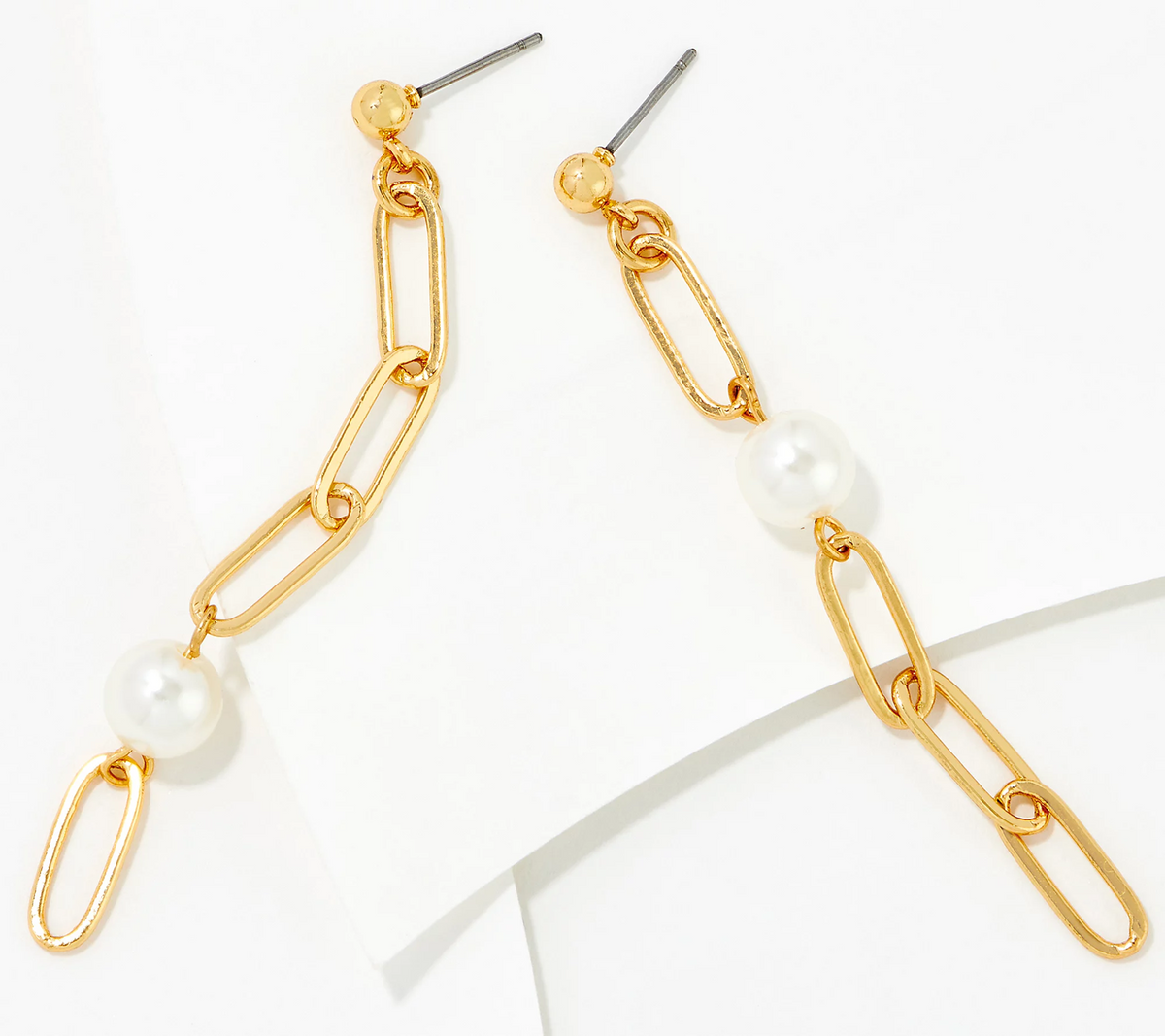 True Lovelies Goldtone Glass Pearl Linear Chain Earrings
