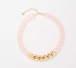 True Lovelies Light Pink Resin and Gold Cable Collar Necklace