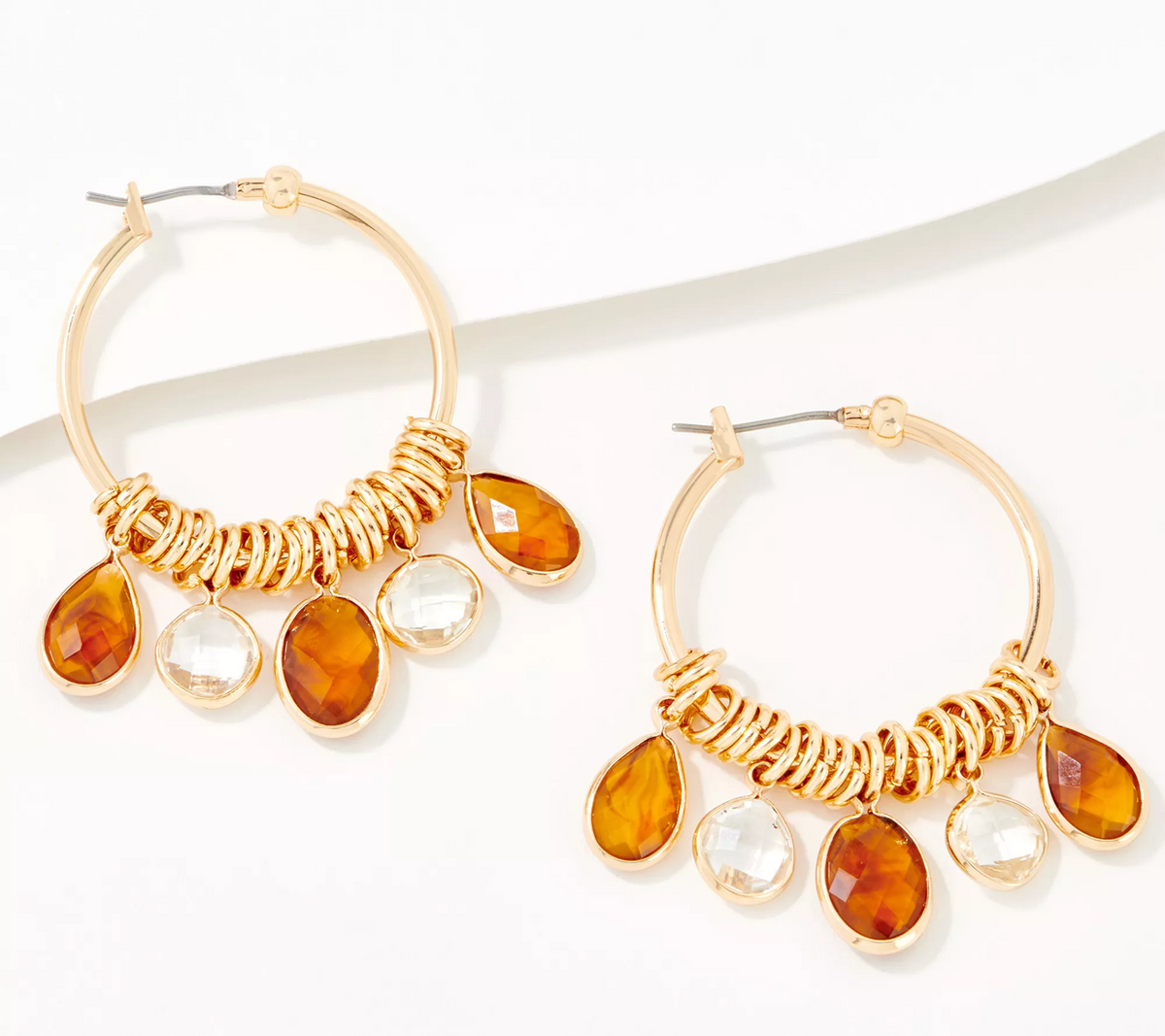 Denim & Co. Faceted Neutral Multi Stone Shaky Hoop Earrings