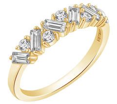 Diamonique Gold Clad Sterling Silver Round & Baguette-Cut Ring Size 4