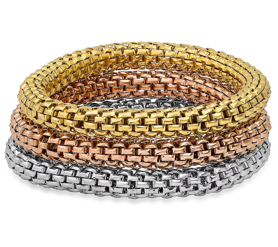 Steel by Design Tri-Color Mesh Link Bracelet Set 6-1/2"L