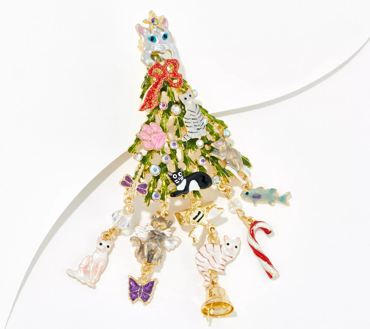 Kirks Folly Cat Lovers Christmas Tree Pin, Goldtone