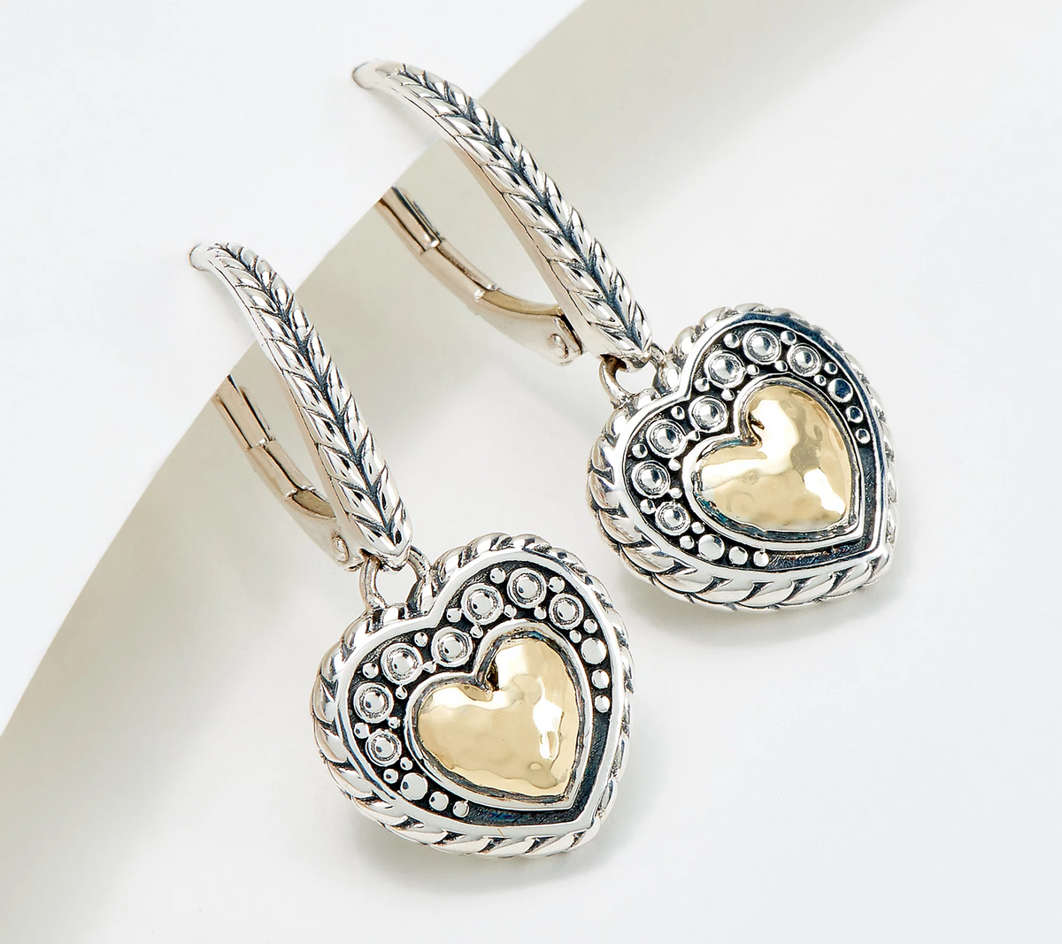 JAI Sterling Silver & 14K Accents Kalahari Heart Lever Back Earrings