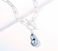 Joan Rivers Paperclip Chain Toggle Silvertone Necklace with Simulated Pearl Drop