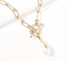 Joan Rivers Paperclip Chain Toggle Goldrtone Necklace with Simulated Pearl Drop