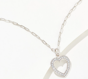 Fire Light Lab Grown Diamonds Heart Motif Sterling Silver Paperclip Necklace