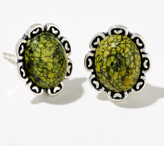 American West Sterling Serpentine Gemstone Scallop Border Stud Earrings