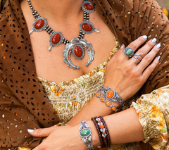 American West Sterling Silver Oval Orange Spiny Gemstone Thunderbird Cuff, Avg