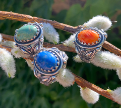 American West Sterling Silver Oval Orange Spiny Thunderbird Ring, Size 8