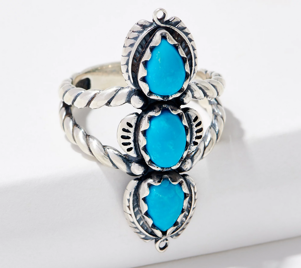 American West Sterling Silver 3 Stone Blue Turquoise Ring, Size 6