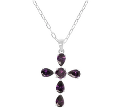 Diamonique Sterling Silver Amethyst Cross Pendant w/ Chain