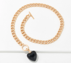 Attitudes by Renee Cuban Goldtone Chain Toggle Necklace w/Black Resin Heart