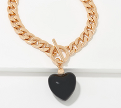 Attitudes by Renee Cuban Goldtone Chain Toggle Necklace w/Black Resin Heart