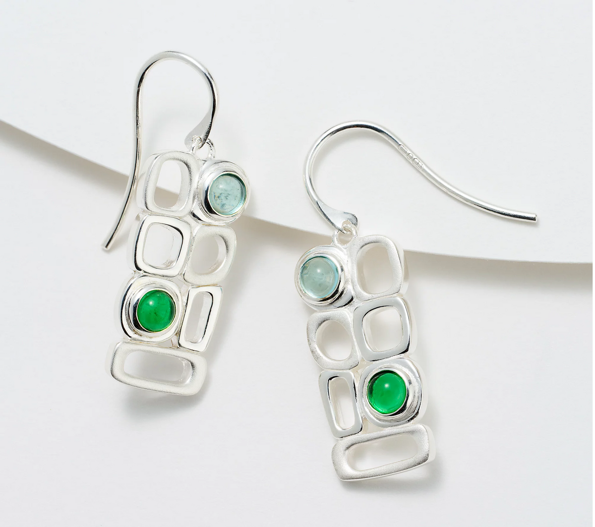 Solvar Sterling Silver Cobblestone-design Colored Glass Drop Earrings. 1"