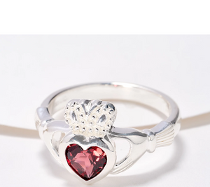 JMH Jewelry Sterling Silver Kerry Claddagh Garnet Ring Size 9