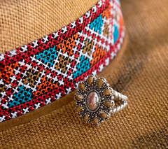 American West Sterling Silver Gemstone Custer Rope Ring Size 8