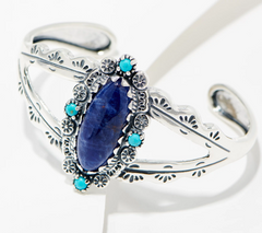 American West Sterling Silver Oval Sodalite Gemstone Cuff Bracelet 7-1/4"