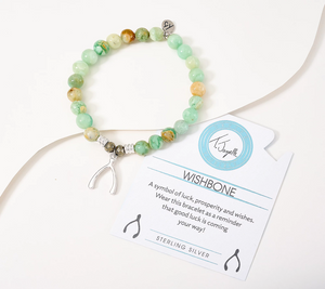 T. Jazelle Positive Moments Green Quartz Sterling Silver Wishbone Charm Bracelet Small/Avg