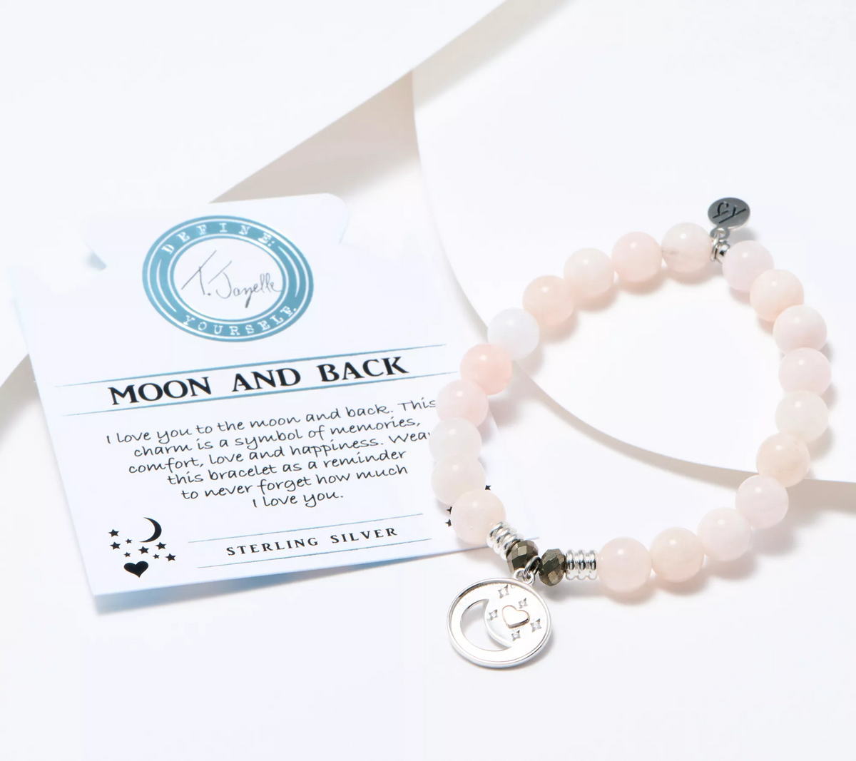 T.Jazelle Luck Gemstone Beaded Bracelet with Sterling Silver Charm, moon, Avg/L