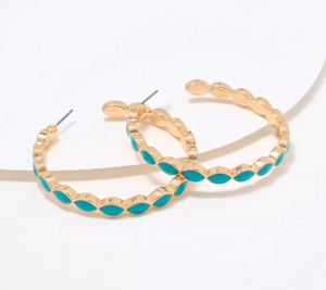 Joan Rivers Marquise Turquoise Enamel Hoop Earrings
