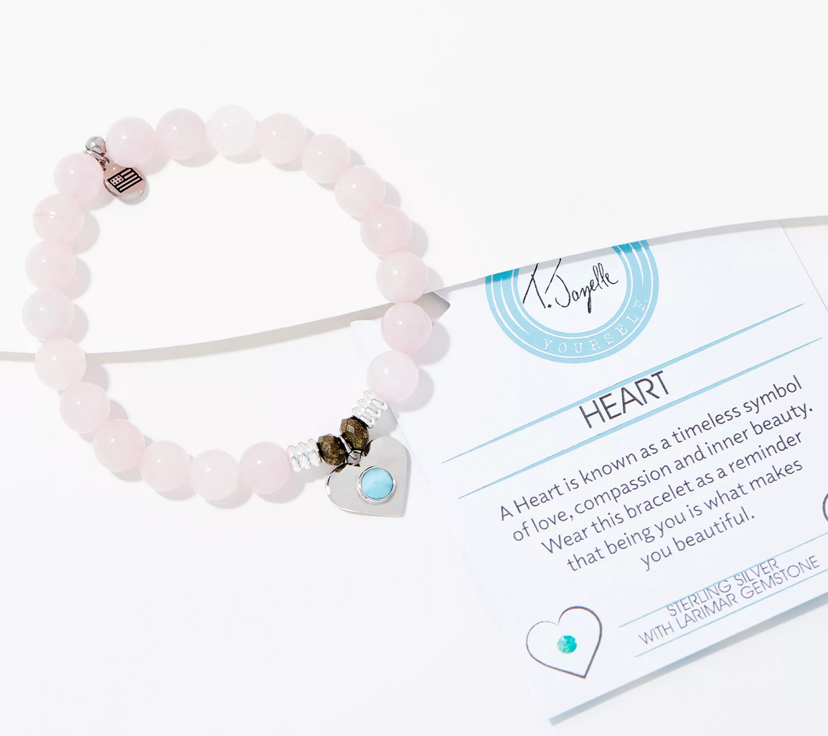 T. Jazelle Larimar Tranquil Heart Charm Rose Quartz Beaded Bracelet Sterling Silver Avg/Large
