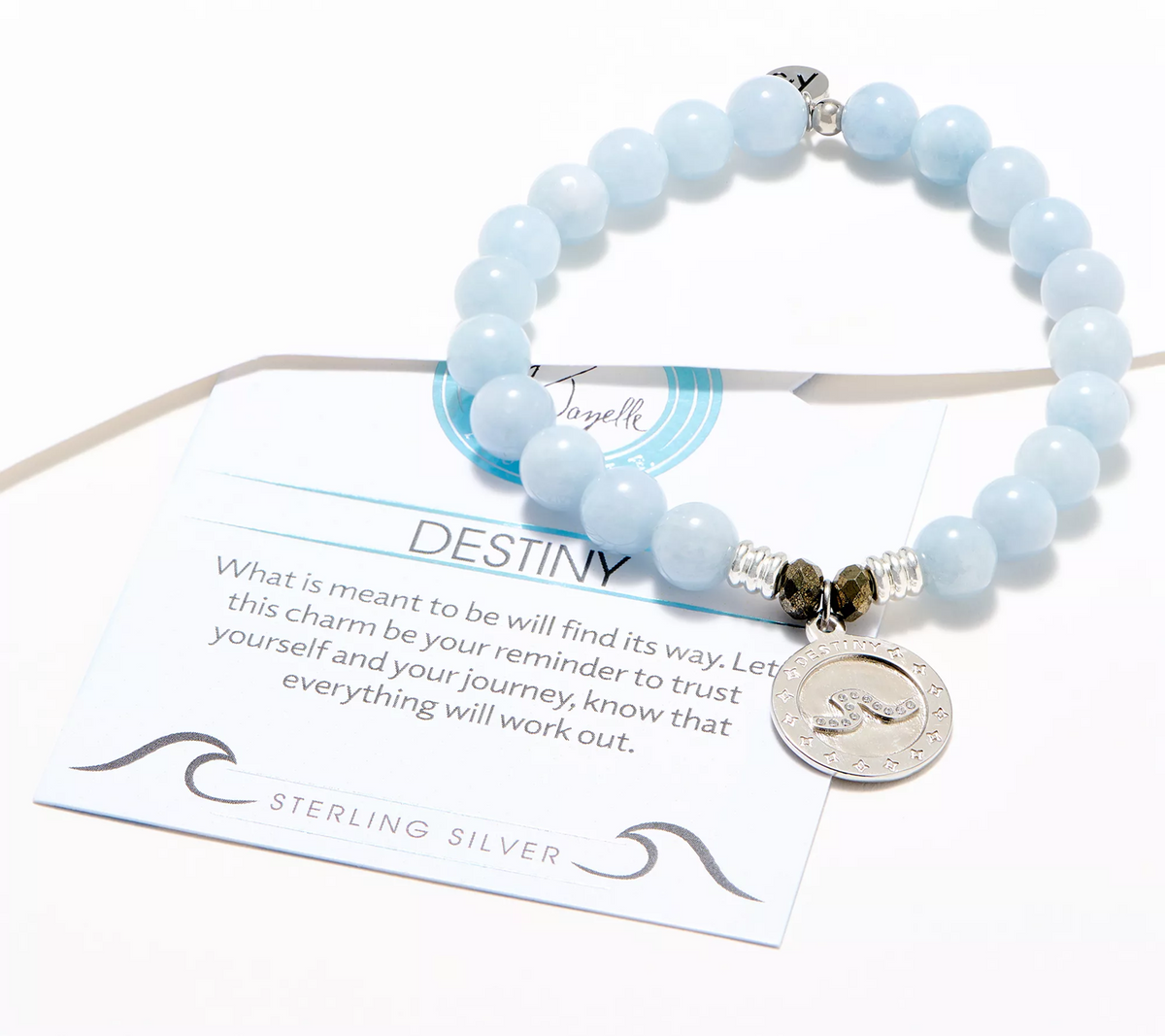 T. Jazelle Blue Qurtz Beaded Gemstone Bracelet with SS Wave Charm Avg/Large