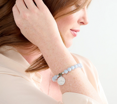 T. Jazelle Blue Qurtz Beaded Gemstone Bracelet with SS Wave Charm Avg/Large