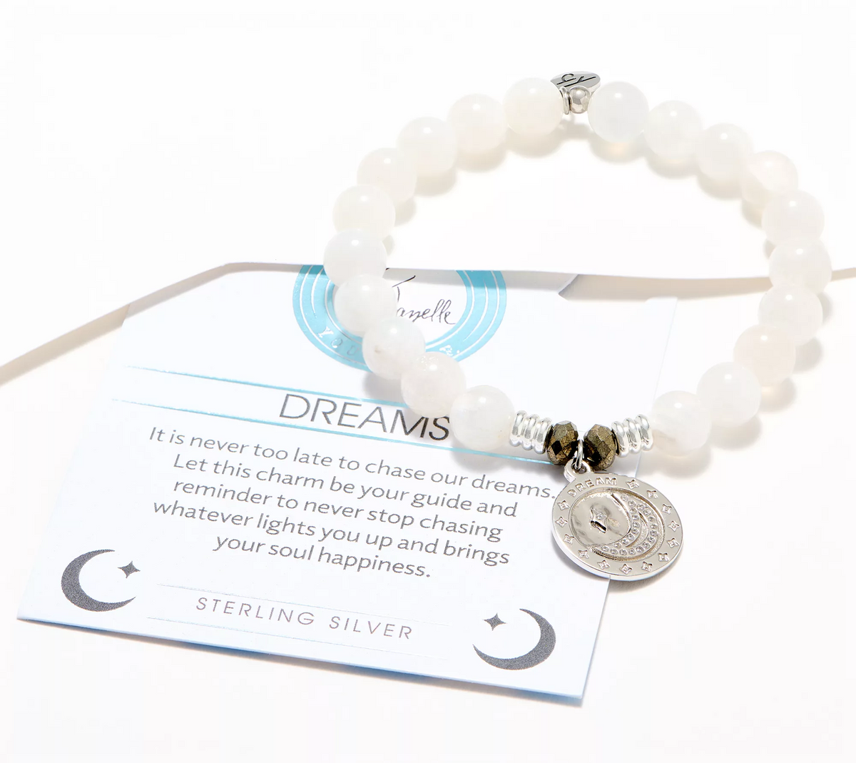 T. Jazelle Moonstone Beaded Bracelet with SS Moon & Star Charm Small/Avg