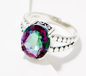 Artisan Crafted Mystic Quartz Open Shank Oval Cut Sterling Silver Ring Size 10