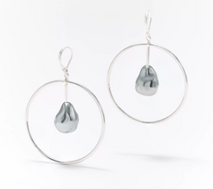 Attitudes by Renee Silver Tone Floating Baroque Faux Pearl Hoop Earrings, 2-1/2"