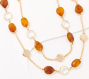 Denim & Co. 36" Faceted Netural Multi Stone Strandage Necklace with 3" Extender