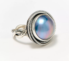 Artisan Crafted by Robert Manse Twisted Rope Cultured Mabel Caribbean Blue Pearl SS Ring Size 7