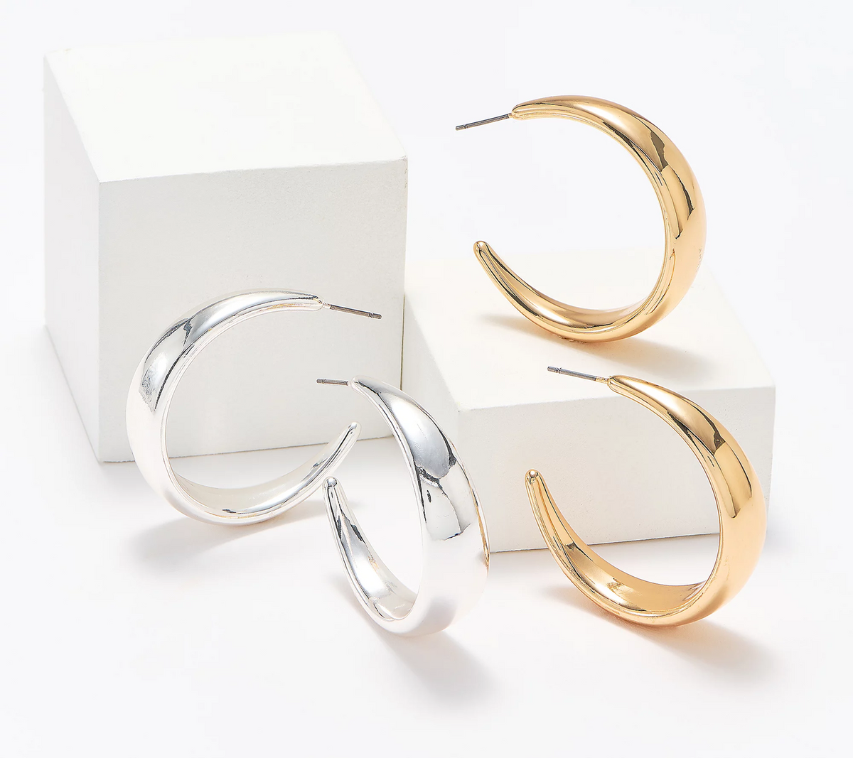 Joan Rivers Set of 2 Goltone/Silvertone Tapered 1-5/8" Hoop Earrings