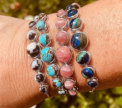 Generation Gems Round Gemstone "Rhodocrisite" Cabochon Sterl Silver Bracelet