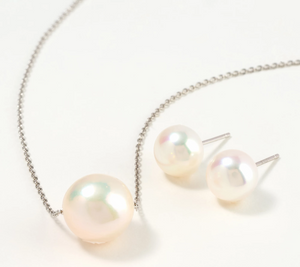 Honora Sterling Silver Set of Cultured White Pearl Studs & Necklace