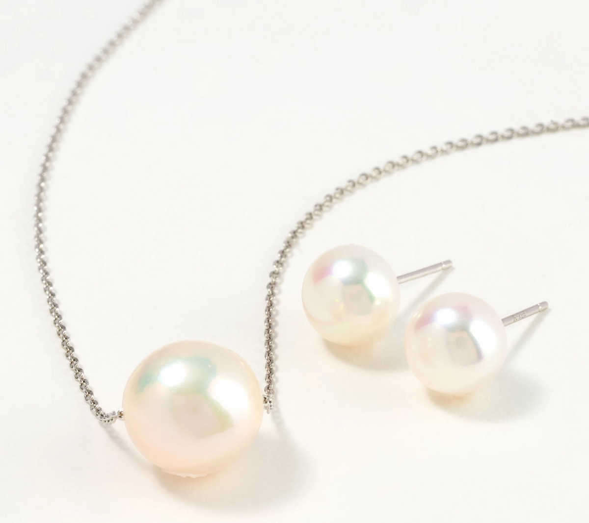 Honora Sterling Silver Set of Cultured White Pearl Studs & Necklace