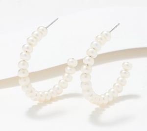 Honora Sterling Silver Cultured Potato Pearl 1.5" Hoop Earrings