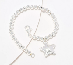 UltraFine 950 Silver 5mm Beaded Bracelet with Star Charm, Small
