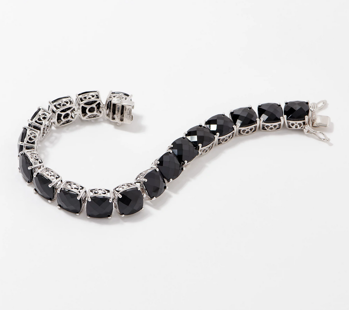 Affinity Gems Cushion Cut Black Spinal Bold Tennis Bracelet Sterling Silver, 6-3/4"