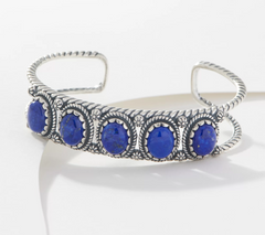 America West Sterling Silver Lapis 5-Stone Rope & Concha Cuff Average