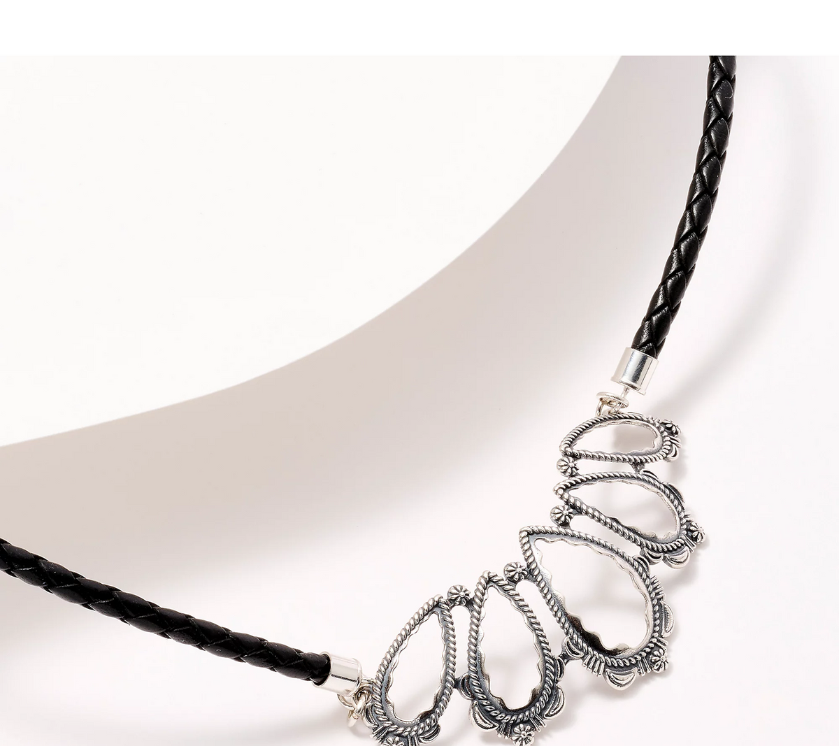 American West Braided Leather & Sterling Silver Teardrop Necklace 20"L