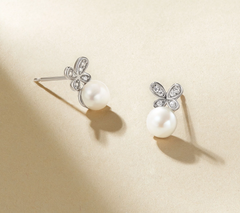 Diamonique Platinum Clad Butterfly Cultured Pearl Sterling Silver Earrings