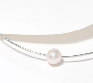 Honora Omega Sterling Silver Necklace with Sliding Cultured Ming Pearl
