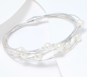 Honora Multi-Strand Cultured Pearl SS Bracelet w/ Magnetic Clasp Small