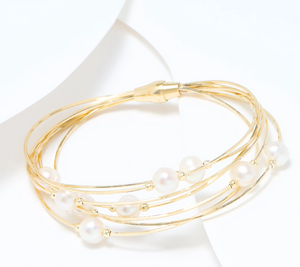 Honora Multi-Strand Cultured Pearl Goldclad SS Bracelet w/ Magnetic Clasp Small