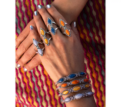 American West Double Orange Spiny Gemstone Split Shank Sterling Silver Ring, Size 10