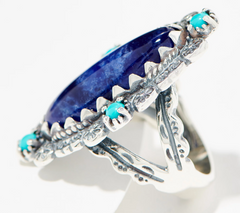 American West Sterling Sodalite Oval Gemstone Flower Ring Size 11