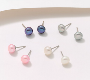 Honora Cultured Pearls Boxed Set of 4 Classic Stud Stainless Steel Earrings