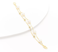 Honora Cultured Pearl & Polished Bead 2-Row Bracelet, 18K Y Sterling Silvert, Size 8"