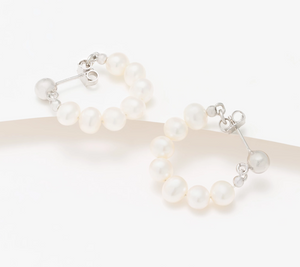 Honora Sterling Silver Cultured Pearl Fluid Hoop Earrings 1"